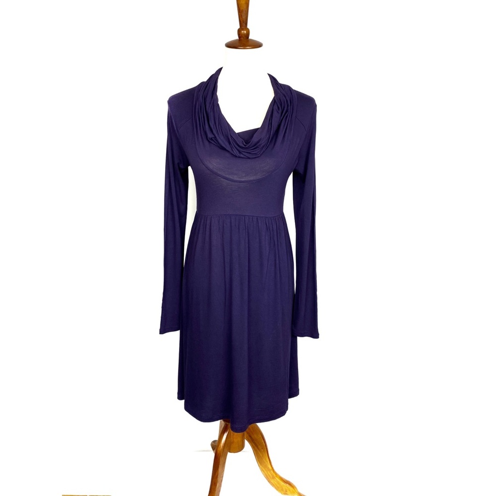 Color Me Red Plum Cowl Neck Long Sleeve Swing Dress Minimalist Tunic Size Medium